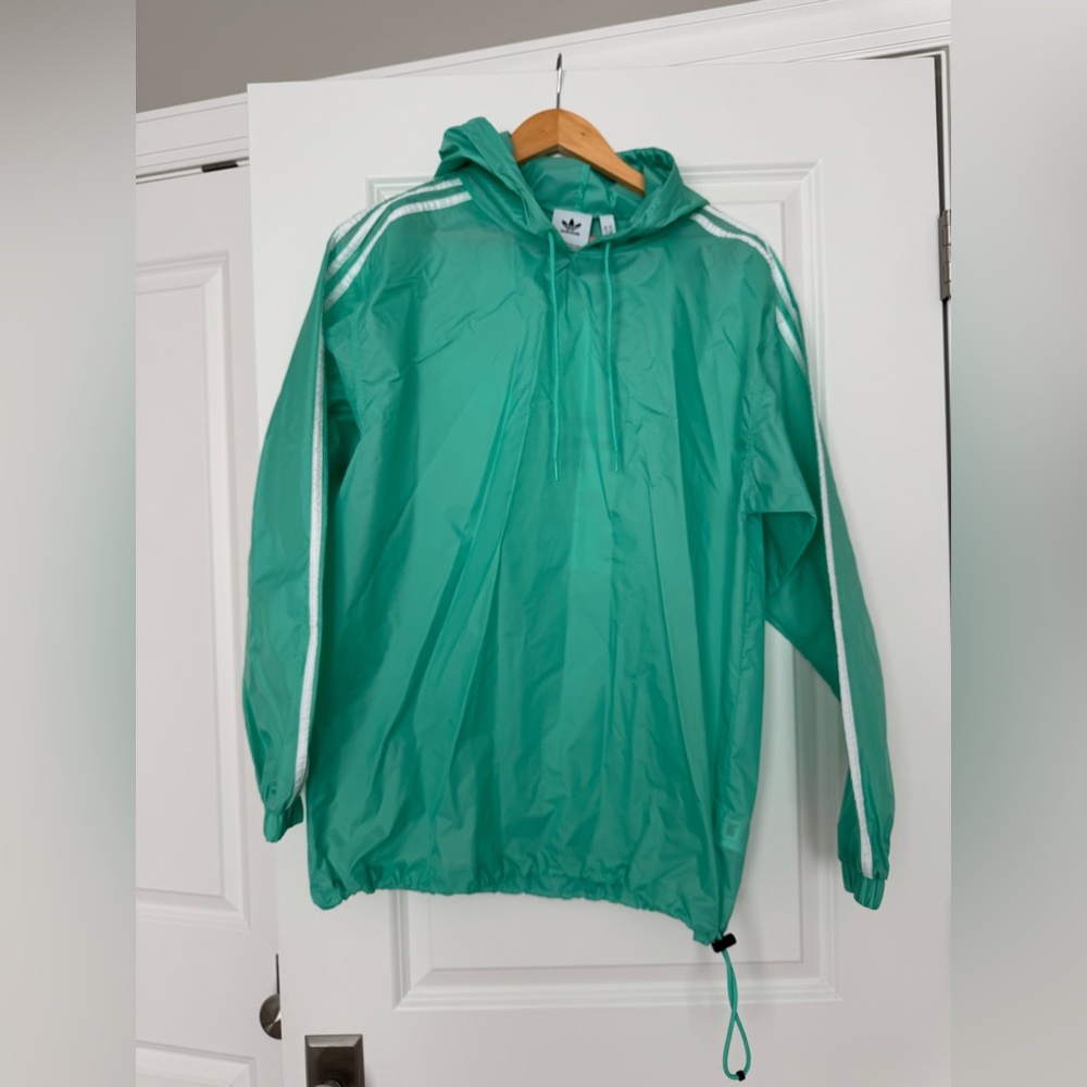 Adidas Teal Hooded Jacket with White Stripes